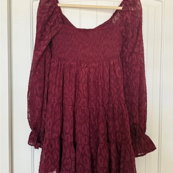 Vici leopard appliqué wine colored flounce smocked & tiered dress. So pretty! - Picture 8 of 9